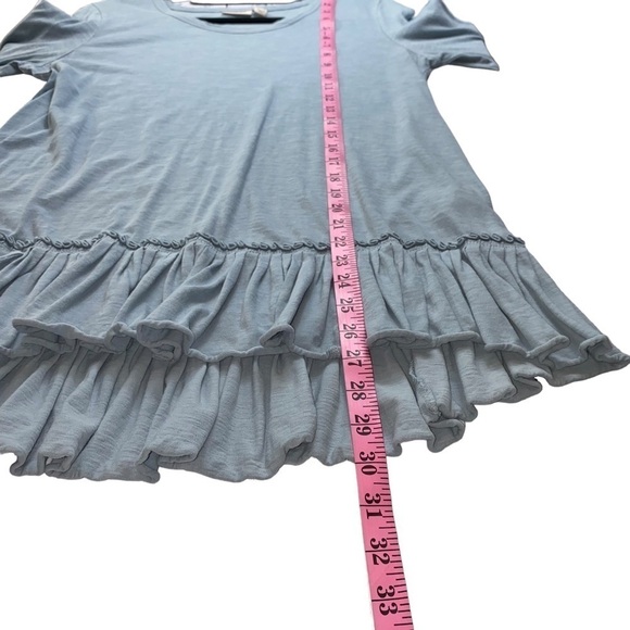 LOGO by Lori Goldstein Blue Cotton Slub Knit Long Sleeve Top Pleated Peplum Sz S - Picture 7 of 7